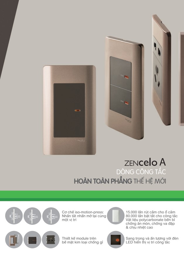 Công tắc ổ cắm Zencelo được sản xuất trên dây truyền, công nghệ hiện đại châu Âu đạt tiêu chuẩn IEC60669-1